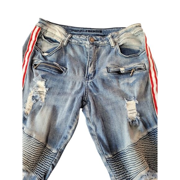 Rue 21 Premium Jeans Mens 32 x 33 Light Wash Destroyed Skinny Supreme Flex - Picture 5 of 13